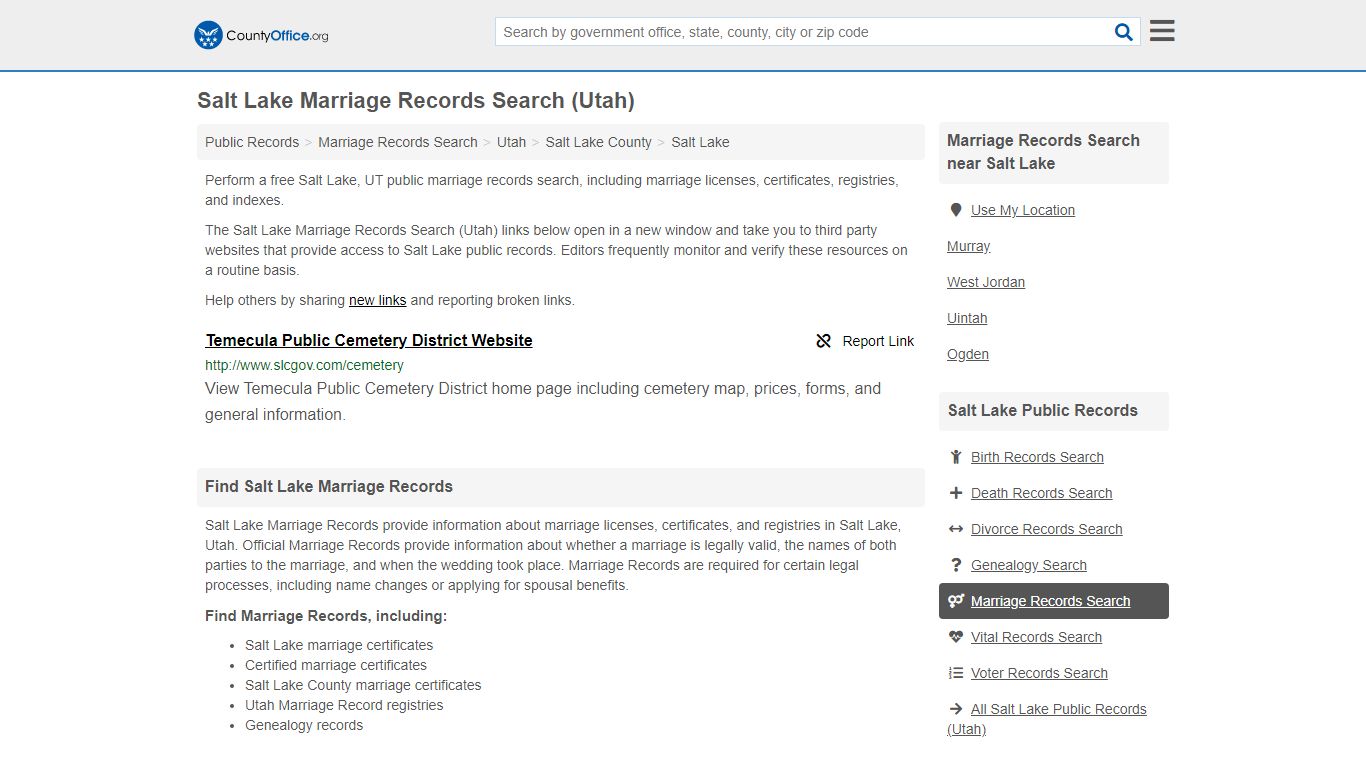 Salt Lake Marriage Records Search (Utah) - County Office