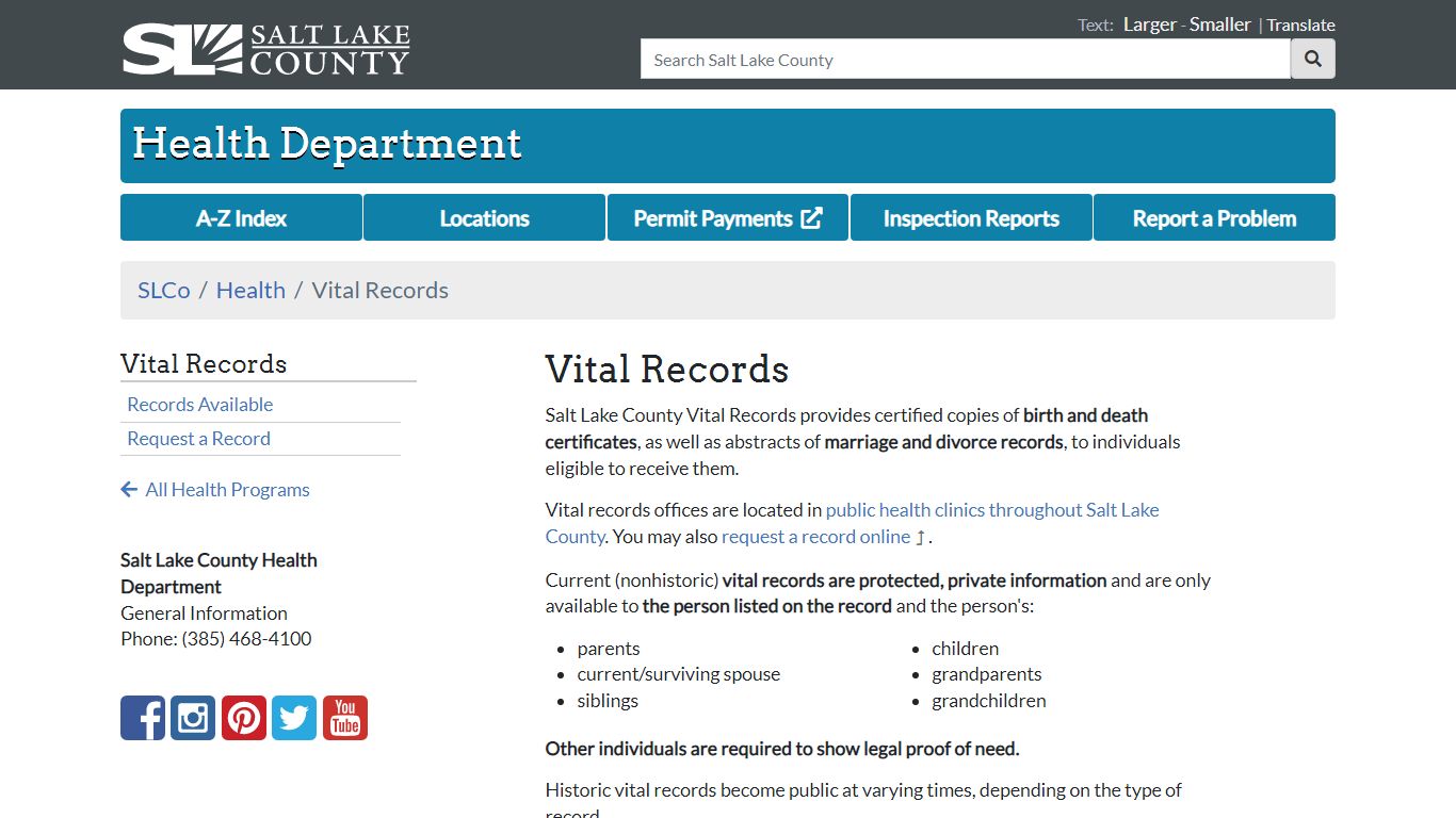 Vital Records - Health Department | SLCo - Salt Lake County