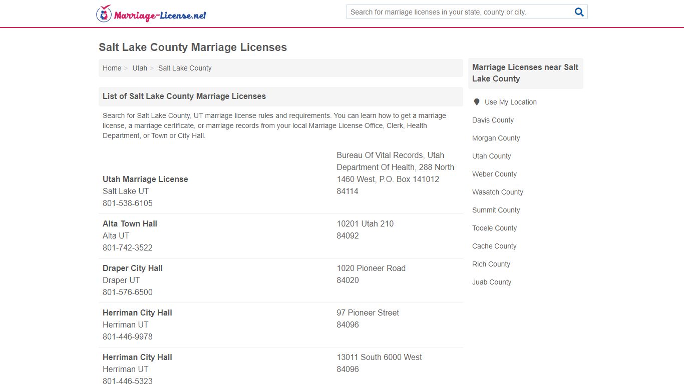 Salt Lake County Marriage Licenses